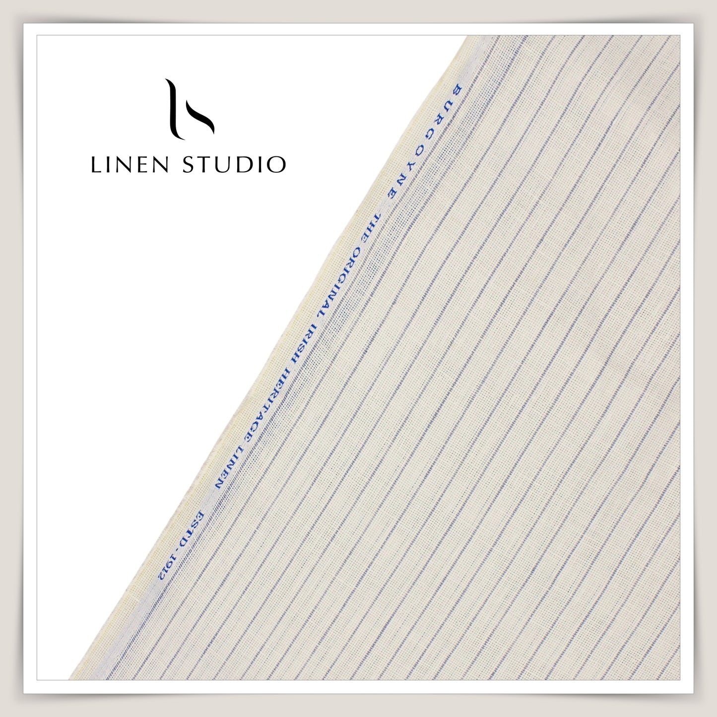 Burgoyne Exclusive Netted Linen Shirting - Cream with Blue Stripes (Zoom in)