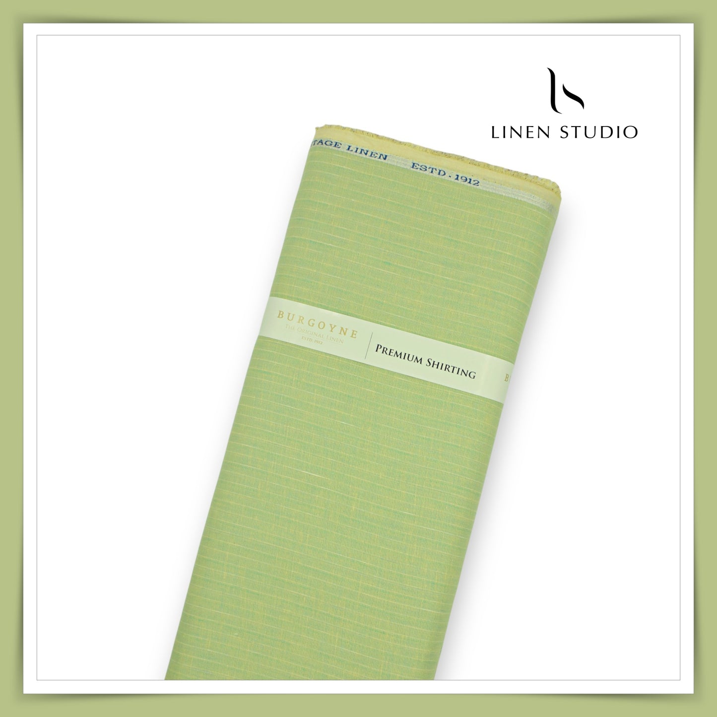 Burgoyne 60 Lea Pure Linen Shirting - Iguana Green Stripes (NEW)