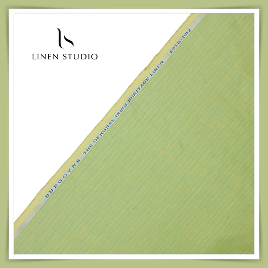 Burgoyne 60 Lea Pure Linen Shirting - Iguana Green Stripes (NEW)