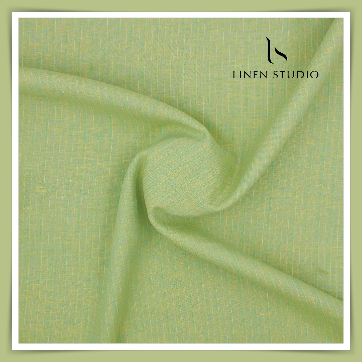 Burgoyne 60 Lea Pure Linen Shirting - Iguana Green Stripes (NEW)