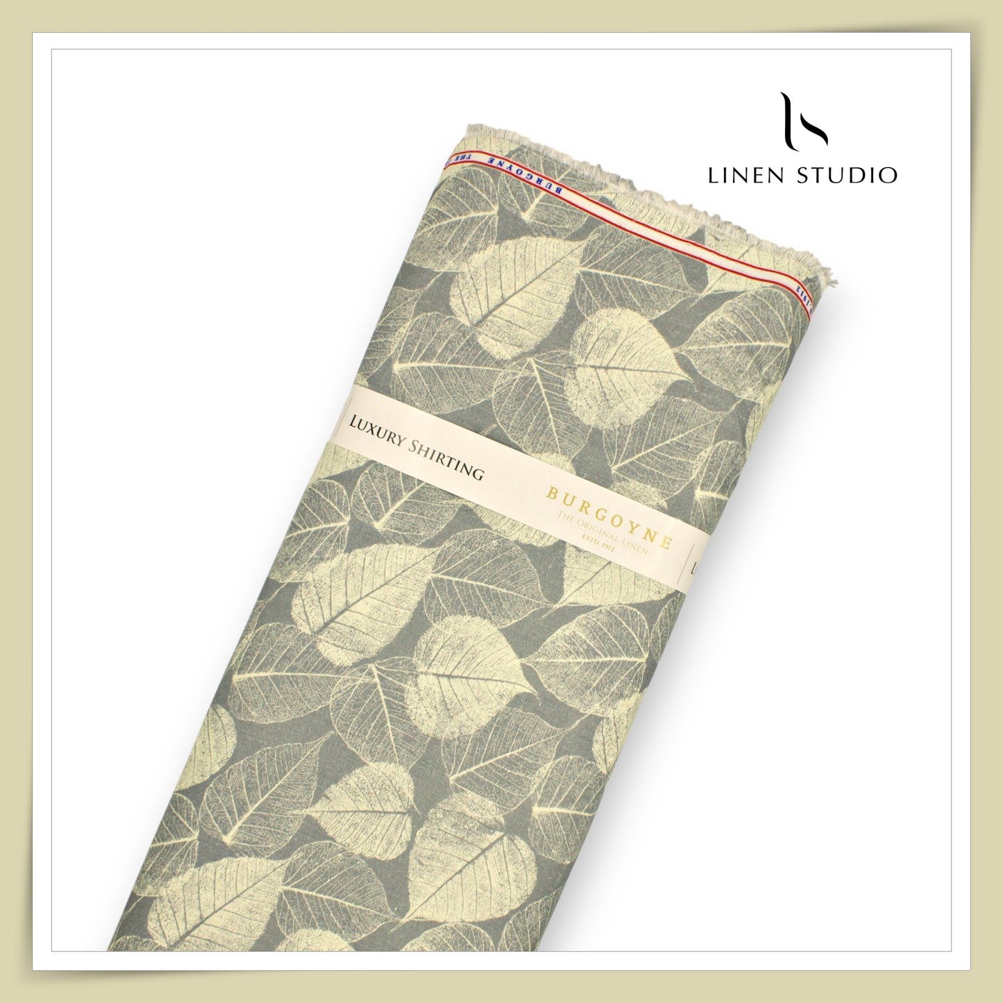Burgoyne 70 Lea Premium Linen Digital Printed Shirting - Classic Grey Dual Leaf (NEW)
