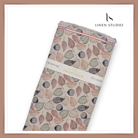 Burgoyne 70 Lea Premium Linen Digital Printed Shirting - Multicolour Leaf (NEW)