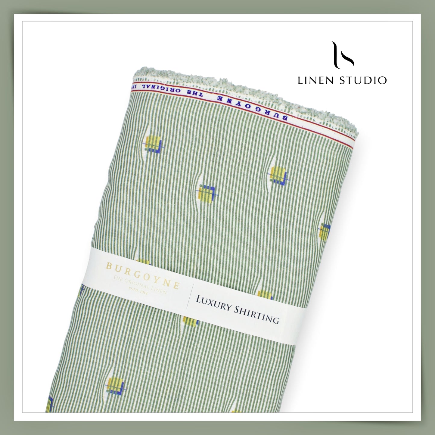 Burgoyne Pure Linen Digital Print - Abstract Green Stripes (60% SALE)