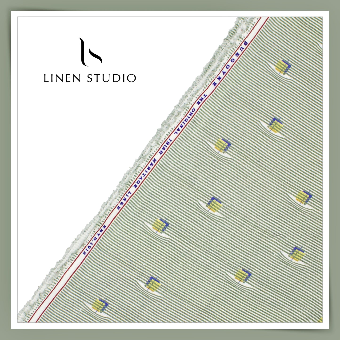 Burgoyne Pure Linen Digital Print - Abstract Green Stripes (60% SALE)
