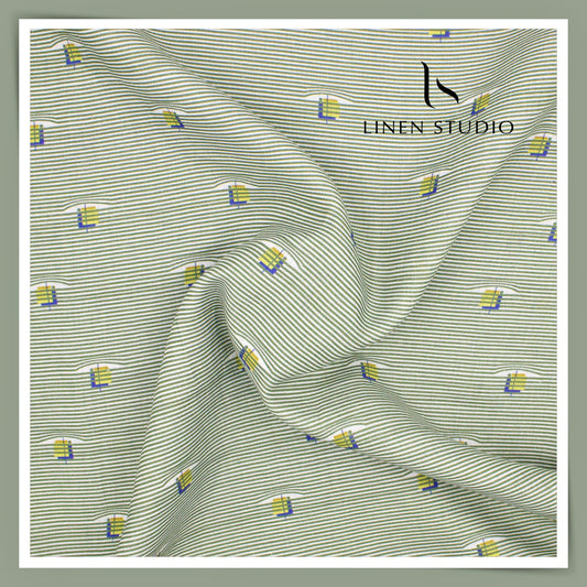 Burgoyne Pure Linen Digital Print - Abstract Green Stripes (60% SALE)