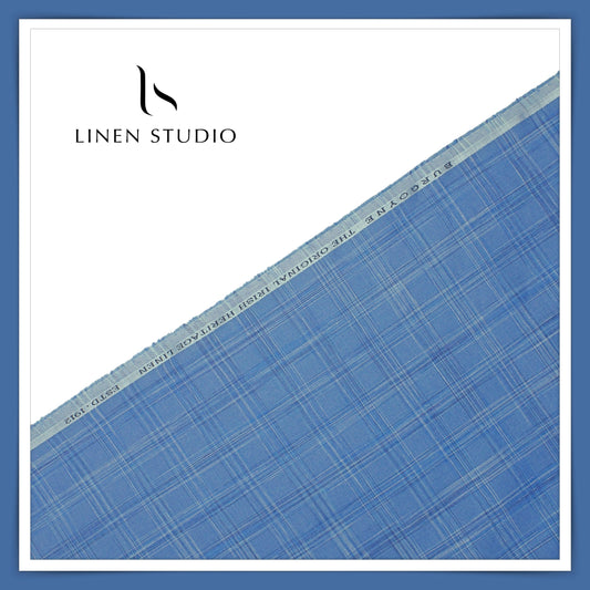 70 Lea Luxury Shirting by Burgoyne - Cool Blue Checks (NEW)