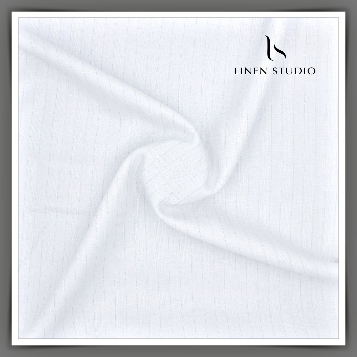 70 Lea Luxury Shirting by Burgoyne - White Stripes with Silver Zari (Zoom In) (NEW)