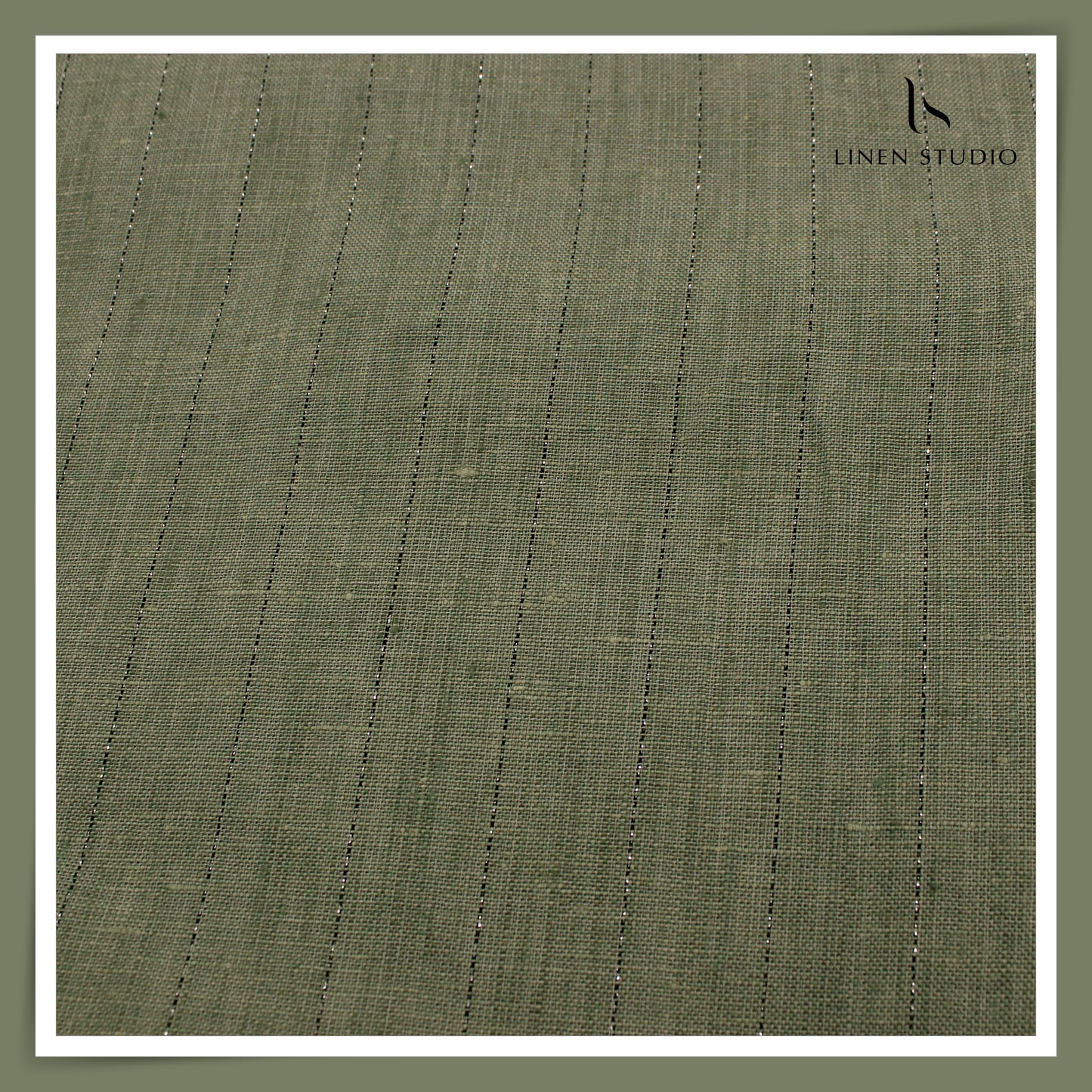 Burgoyne 60 Lea Pure Linen Shirting - Sage Green Black Stripes with Silver Zari (NEW) (Zoom In)