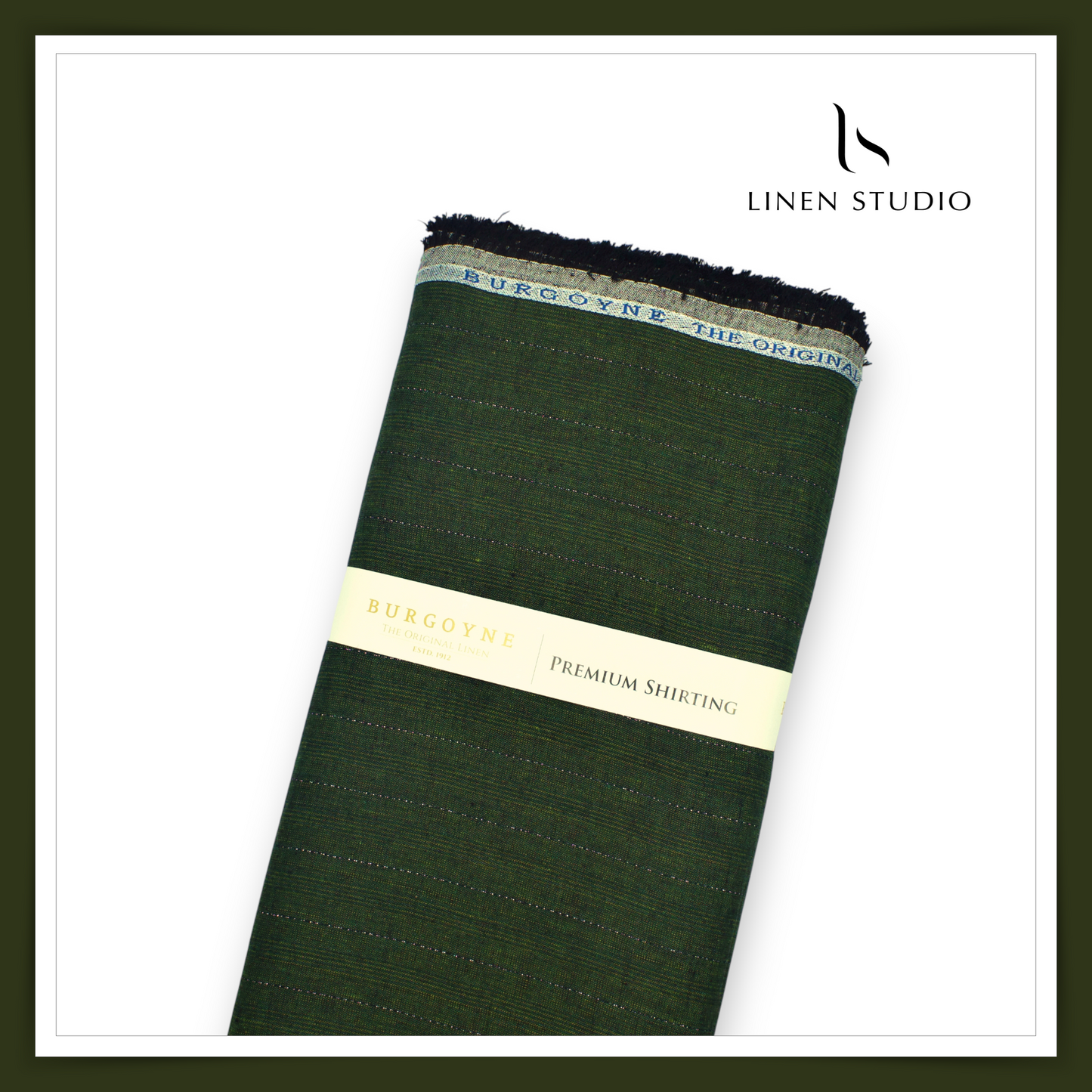 Burgoyne 60 Lea Pure Linen Shirting - Jungle Green Silver Zari Stripes (zoom in)