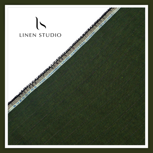 Burgoyne 60 Lea Pure Linen Shirting - Jungle Green Silver Zari Stripes (zoom in)