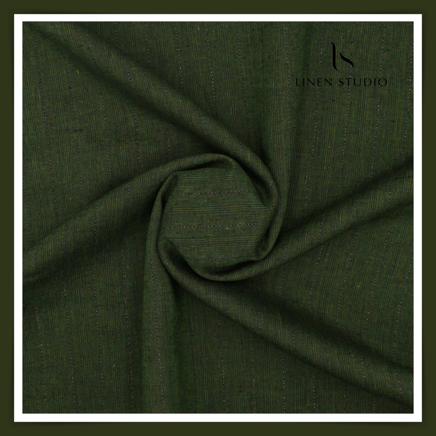 Burgoyne 60 Lea Pure Linen Shirting - Jungle Green Silver Zari Stripes (zoom in)
