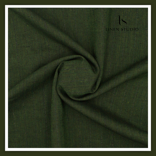 Burgoyne 60 Lea Pure Linen Shirting - Jungle Green Silver Zari Stripes (zoom in)