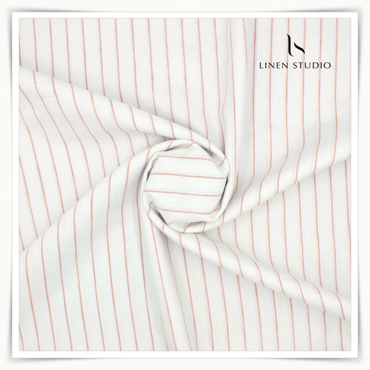 Burgoyne 60 Lea Pure Linen Shirting - Off White with Peach Stripes (NEW)