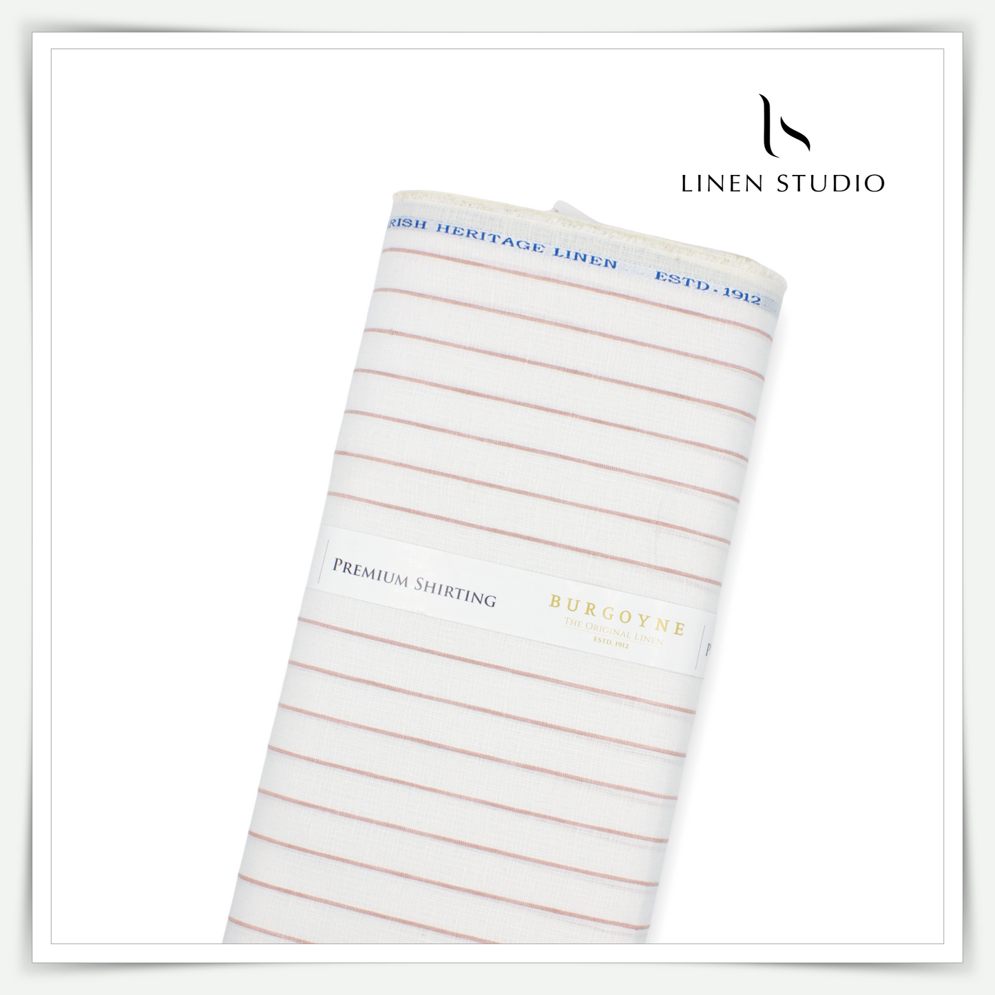 Burgoyne 60 Lea Pure Linen Shirting - Off White with Peach Stripes (NEW)