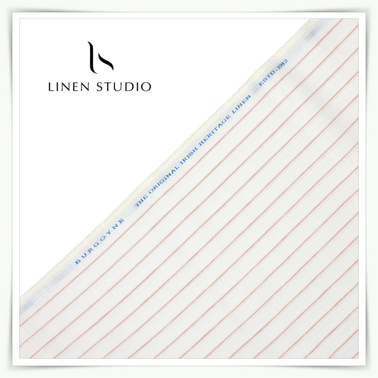 Burgoyne 60 Lea Pure Linen Shirting - Off White with Peach Stripes (NEW)