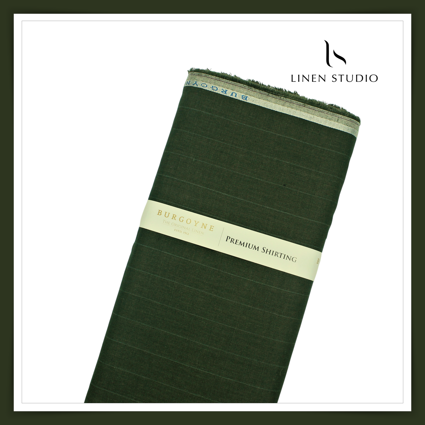Burgoyne 60 Lea Pure Linen Shirting - Olive Green Stripes