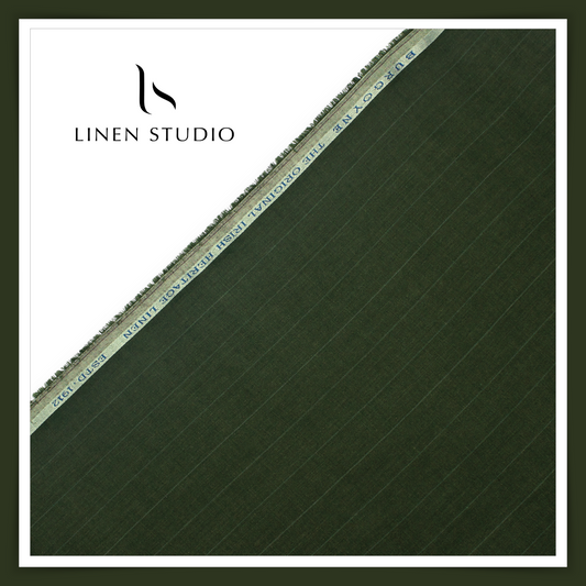 Burgoyne 60 Lea Pure Linen Shirting - Olive Green Stripes