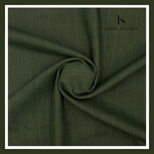 Burgoyne 60 Lea Pure Linen Shirting - Olive Green Stripes