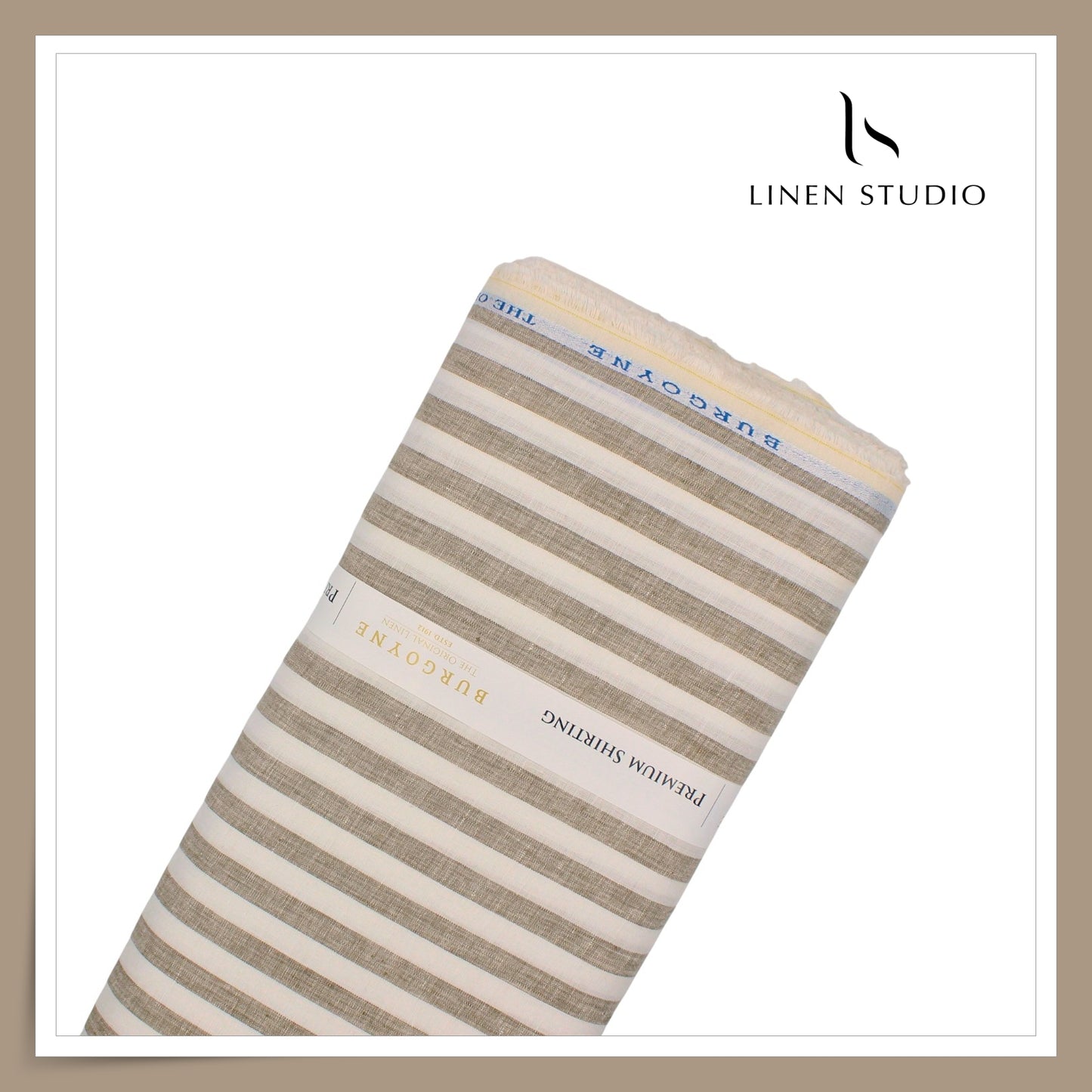 Burgoyne 60 Lea Pure Linen Shirting - Classic Donkey Brown & Cream Stripes (NEW)