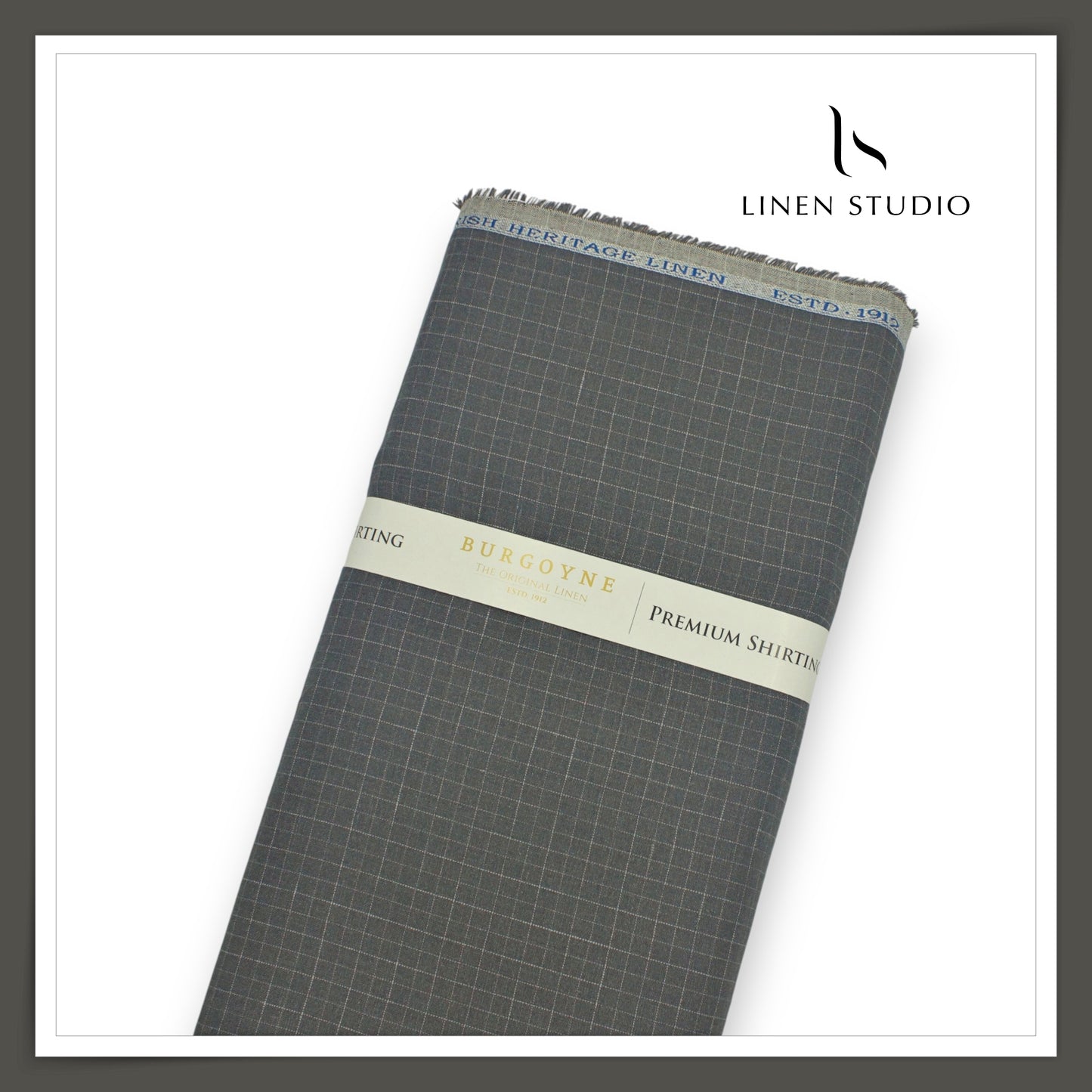 60 Lea Pure Linen Shirting by Burgoyne - Vampire Grey Classic White Checks (NEW)