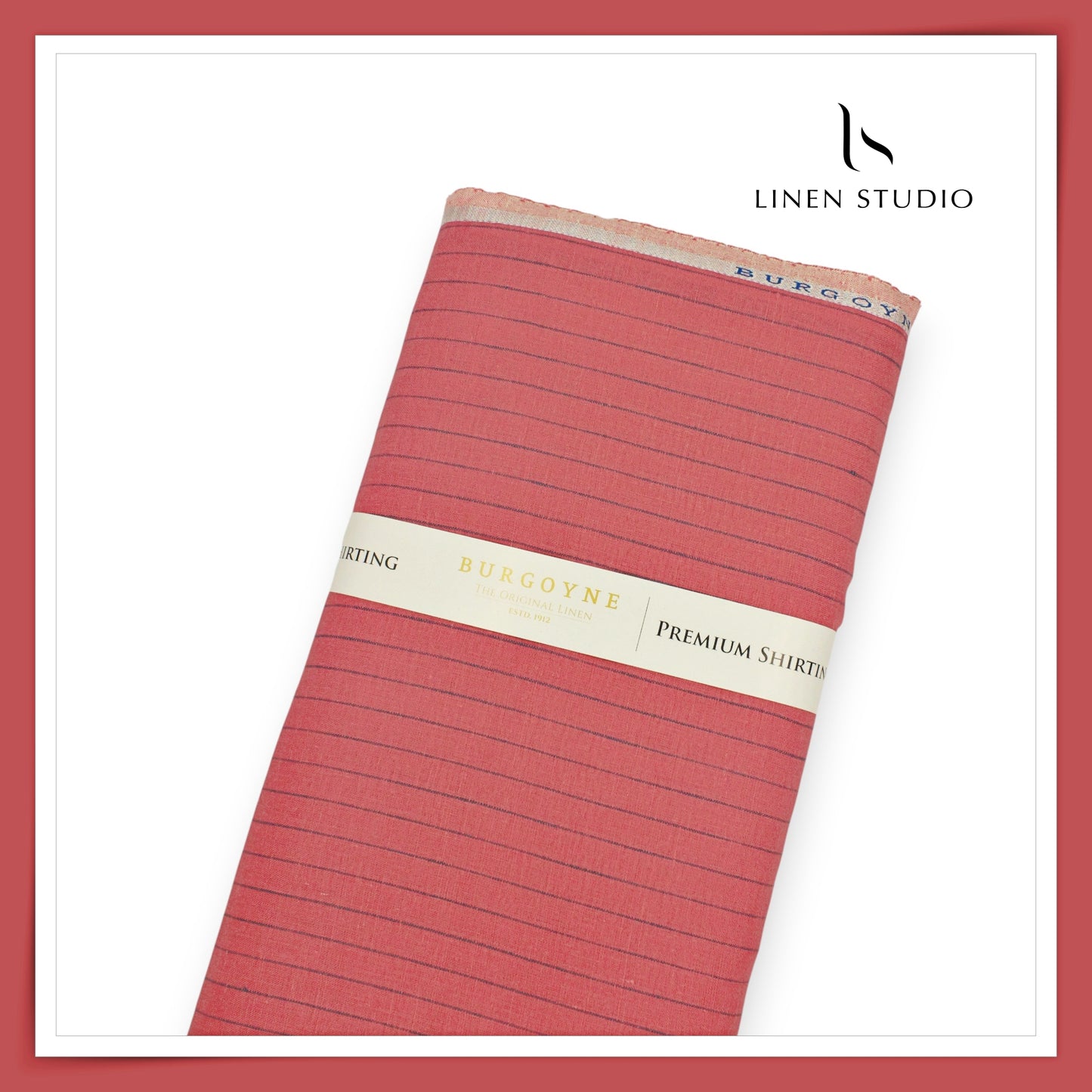 60 Lea Pure Linen Shirting by Burgoyne - Vale Rose Stripes (NEW)