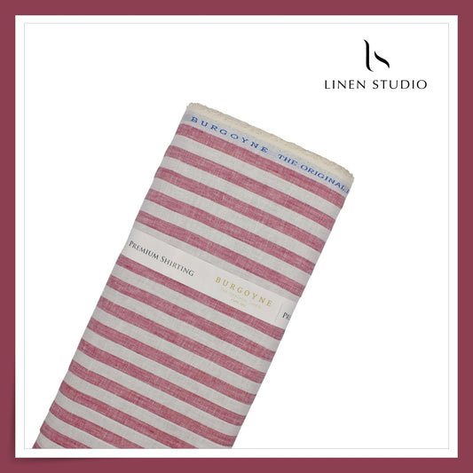 Burgoyne 60 Lea Pure Linen Shirting - Classic Red & Cream Stripes (NEW)