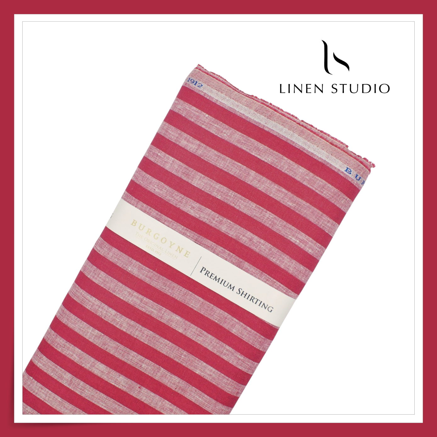 Burgoyne 60 Lea Pure Linen Shirting - Classic Dual Red Stripes (NEW)