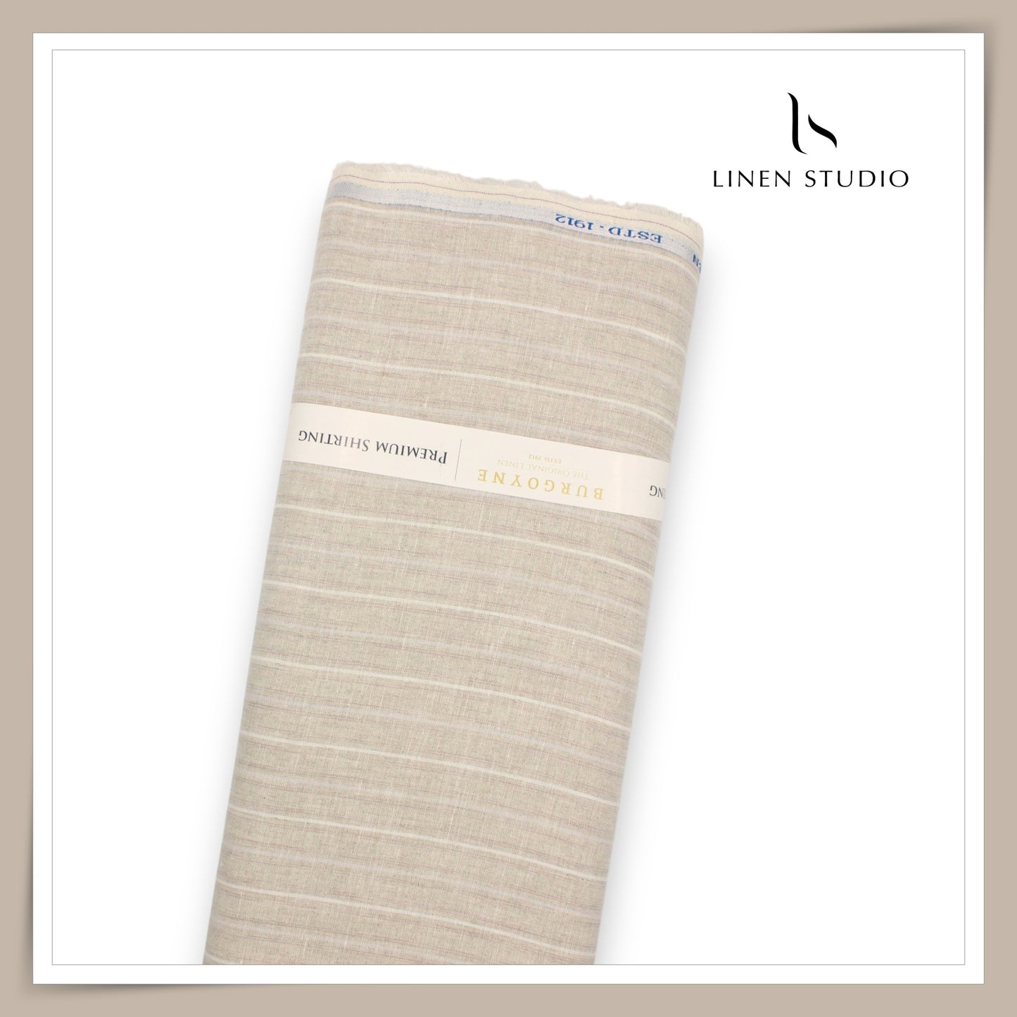 60 Lea Pure Linen Shirting by Burgoyne - Foggy Fancy Stripes (NEW)
