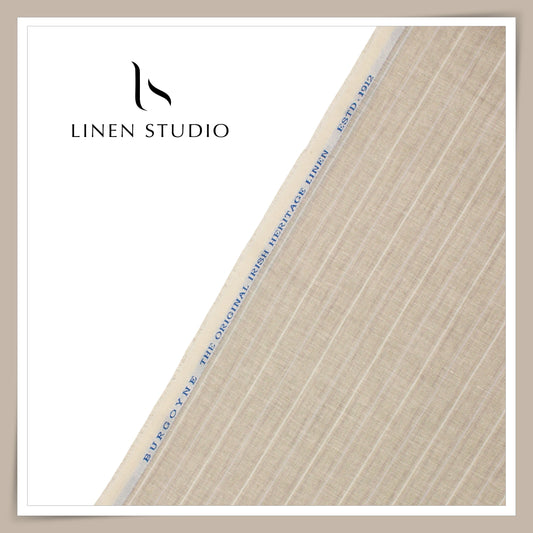 60 Lea Pure Linen Shirting by Burgoyne - Foggy Fancy Stripes (NEW)