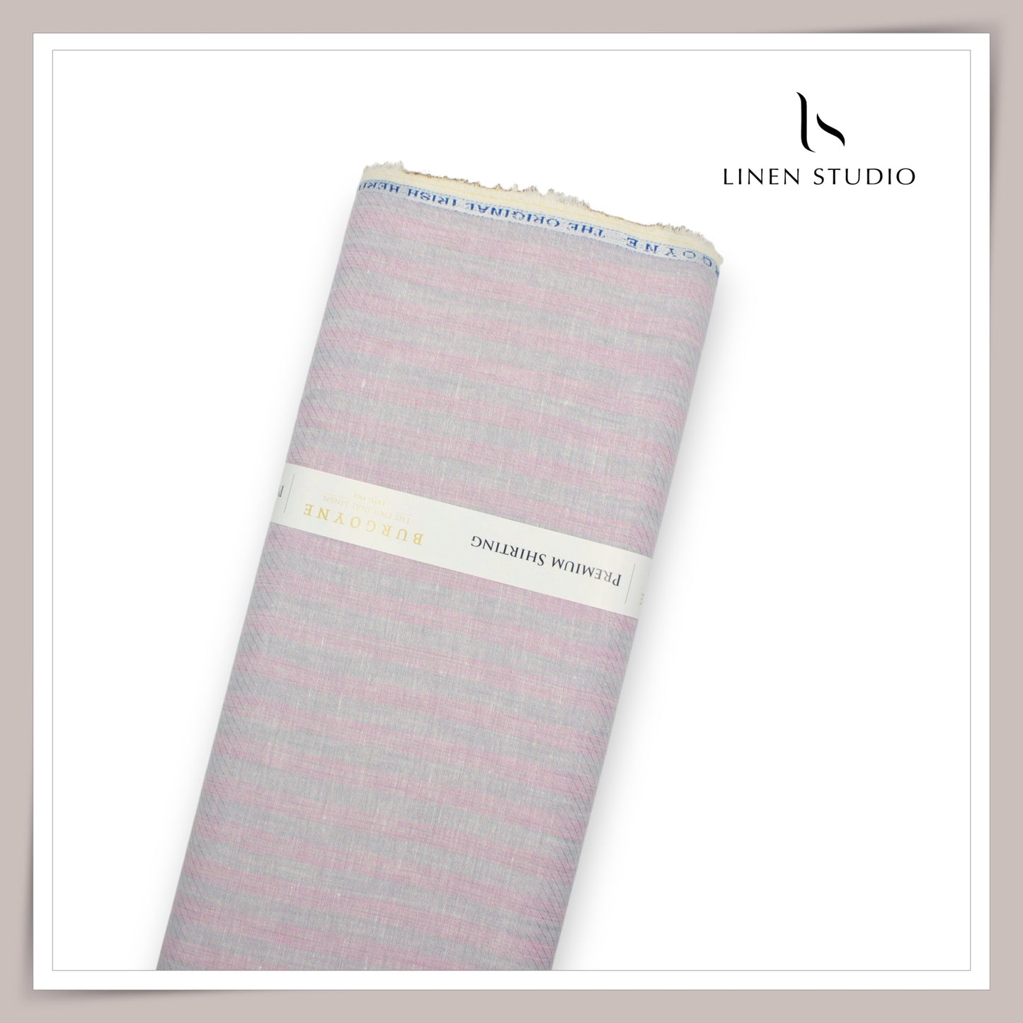 70 Lea Jacquard Shirting by Burgoyne - Bluish Grey & Pink Stripes with Dobby (NEW) (Zoom In)