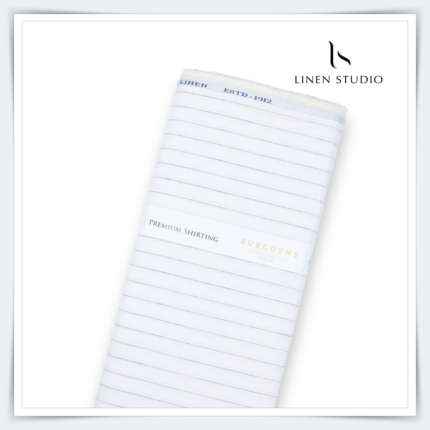 Burgoyne 60 Lea Pure Linen Shirting - White with Stripes