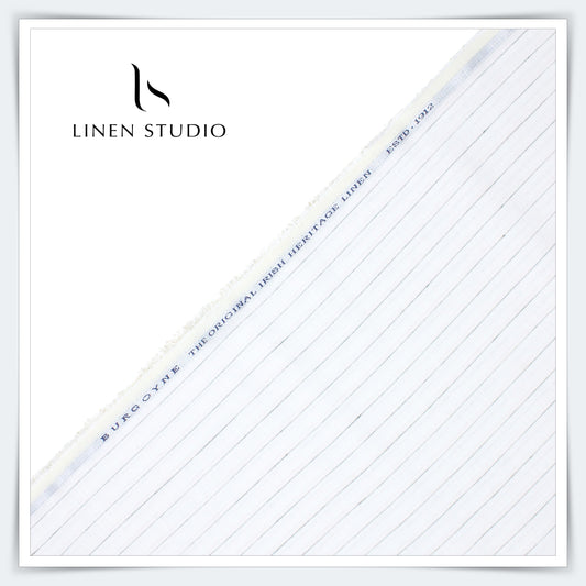 Burgoyne 60 Lea Pure Linen Shirting - White with Stripes