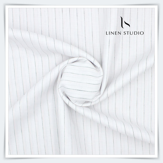 Burgoyne 60 Lea Pure Linen Shirting - White with Stripes