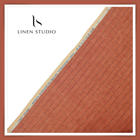 Burgoyne 60 Lea Pure Linen Shirting - Reddish Orange Stripes (NEW)