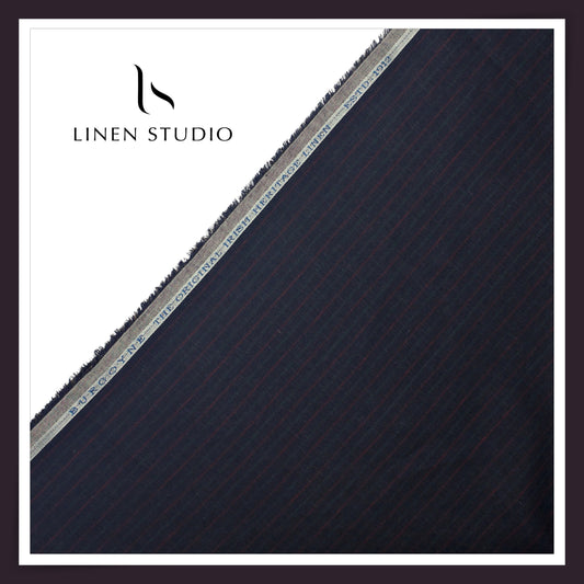 Burgoyne 60 Lea Pure Linen Shirting - Dark Blue Multi Stripes (NEW)