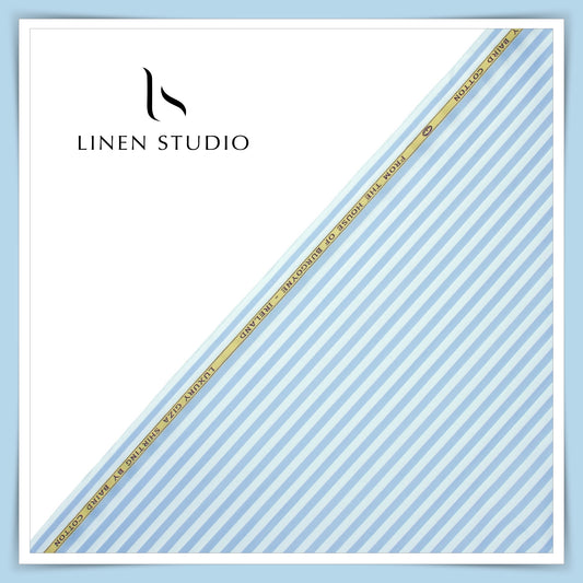 100% Finest Giza Cotton Shirting by Burgoyne - Blue Awning Stripes (NEW)