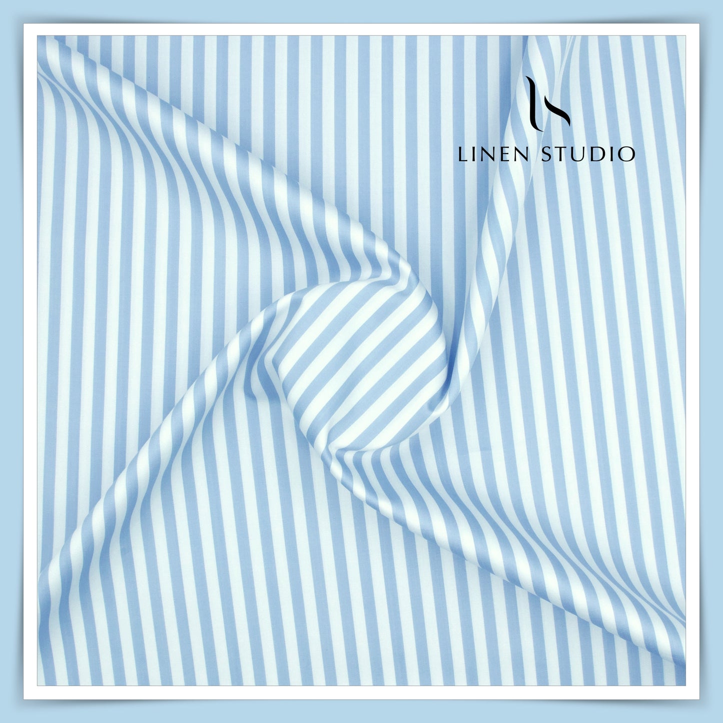 100% Finest Giza Cotton Shirting by Burgoyne - Blue Awning Stripes (NEW)
