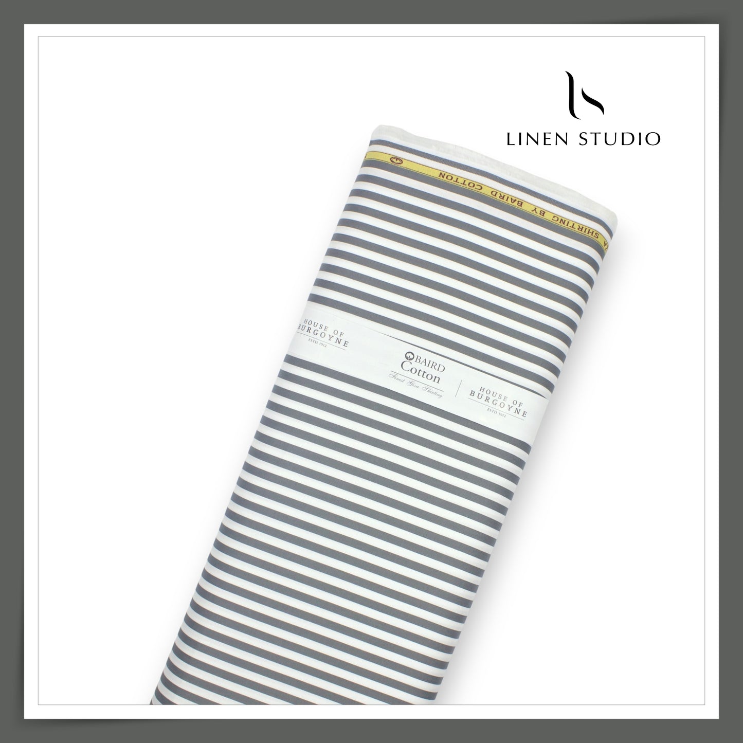 100% Finest Giza Cotton Shirting by Burgoyne - Oslo Grey Awning Stripes (NEW)