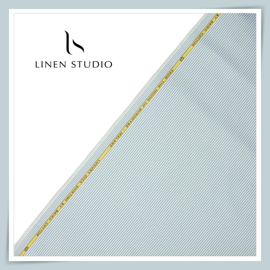 100% Finest Giza Cotton Shirting by Burgoyne - Casper Blue Candy Stripes (NEW)