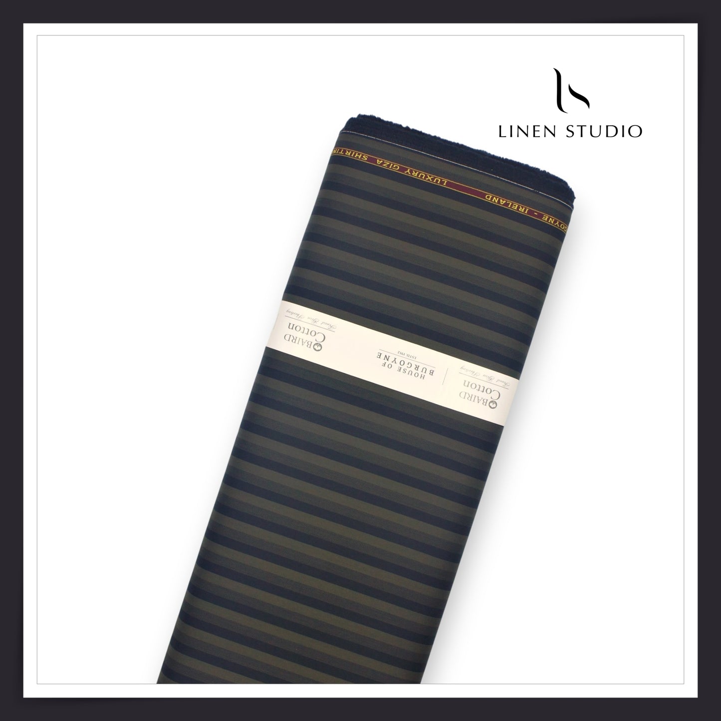 100% Finest Giza Cotton Shirting by Burgoyne - Dark Blue & Green Trendy Stripes (NEW)