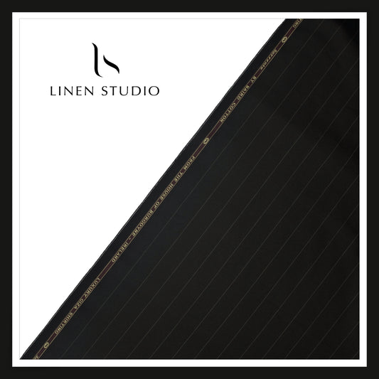 100% Finest Giza Cotton Shirting by Burgoyne - Black Stripes (NEW) (Fastest Selling)
