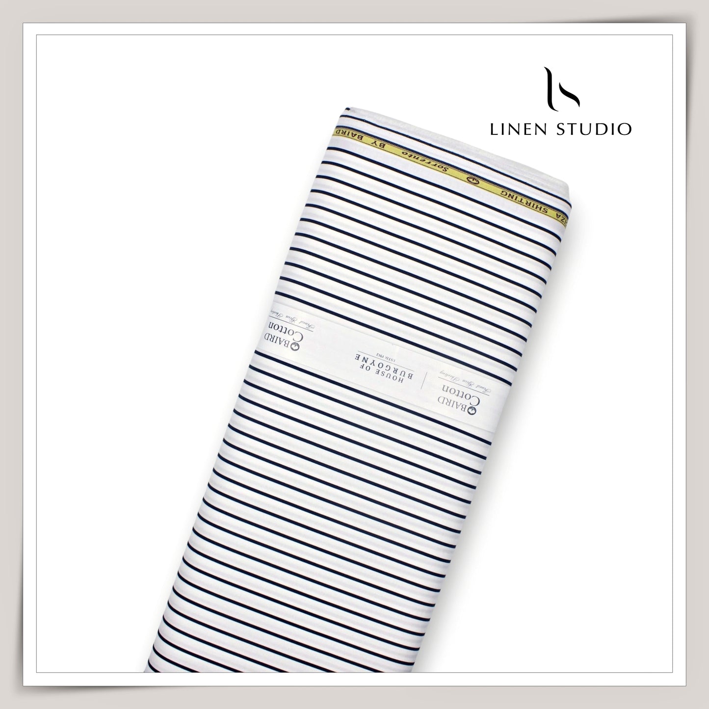 100% Finest Giza Cotton Shirting by Burgoyne - White with Black Stripes (NEW) (Fastest Selling)