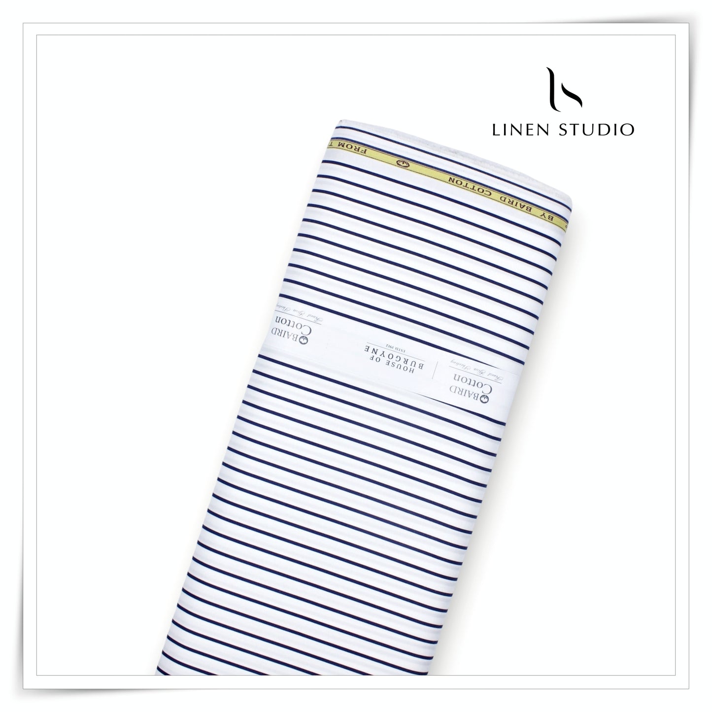 100% Finest Giza Cotton Shirting by Burgoyne - White with Blue Stripes (NEW) (Fastest Selling)