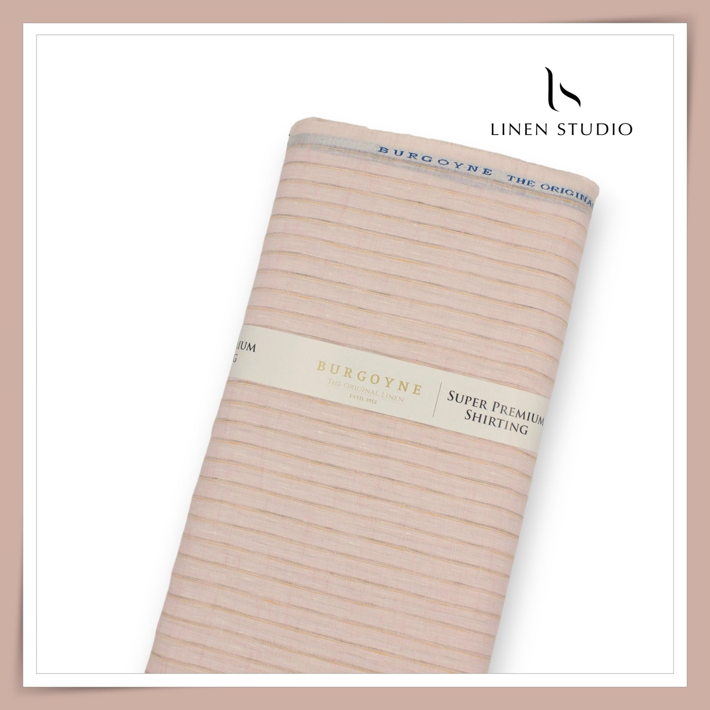 80 Lea Pure Linen Premium Shirting by Burgoyne - Clam Shell Pink Stripes (NEW)