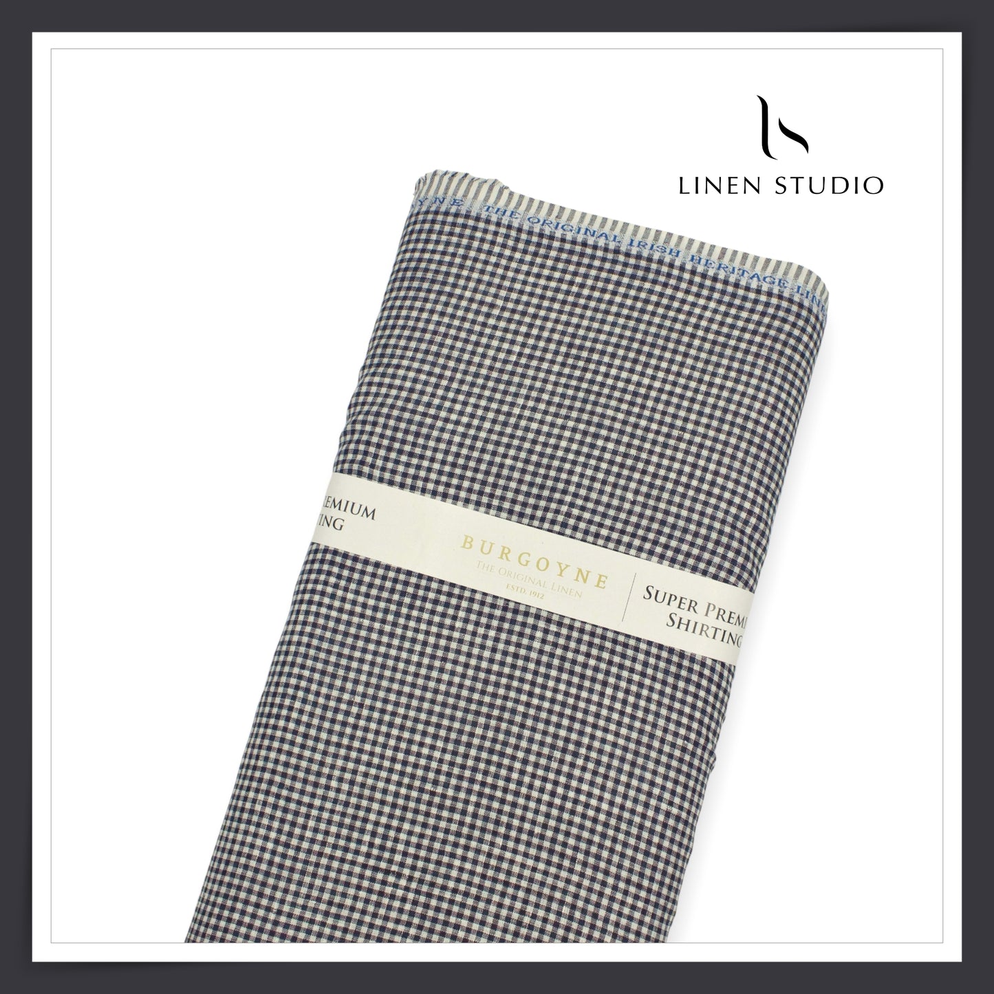 80 Lea Pure Linen Premium Shirting by Burgoyne - Black & White Houndstooth Checks (NEW)