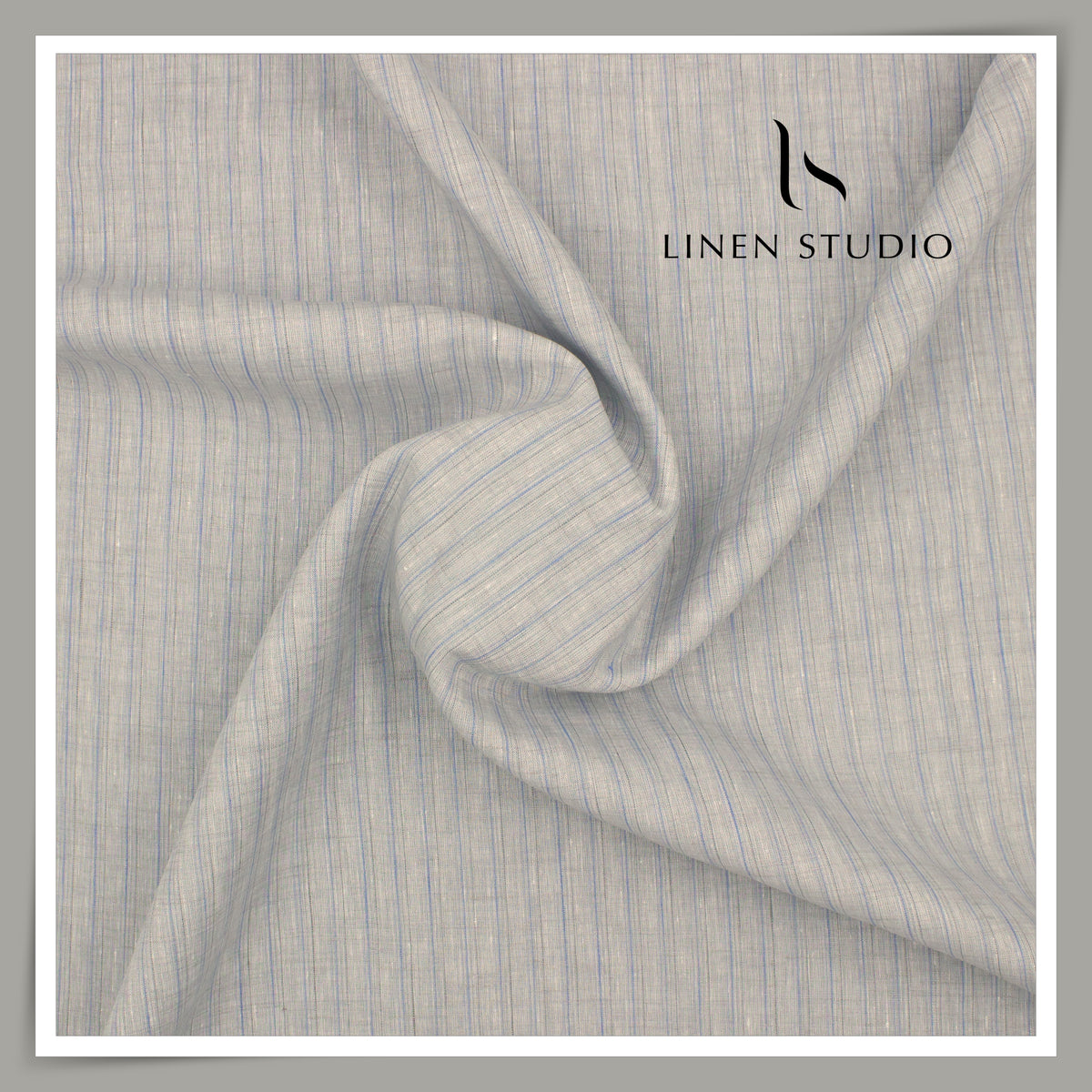 80 Lea Pure Linen Premium Shirting by Burgoyne - Classic Grey with Blue Stripes (NEW)