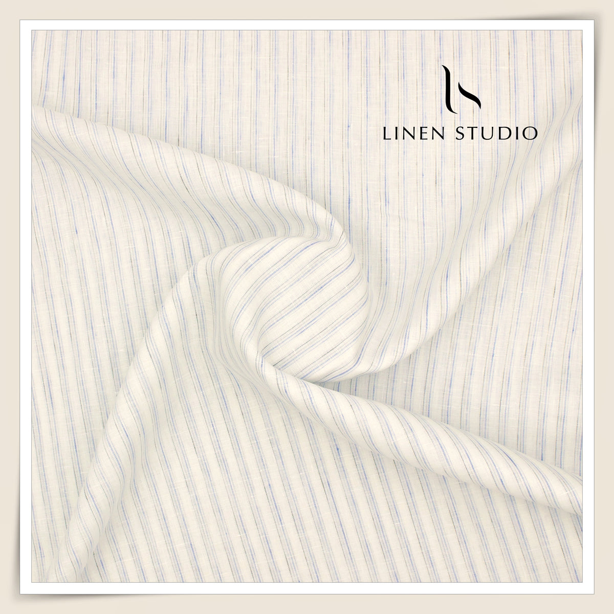 80 Lea Pure Linen Premium Shirting by Burgoyne - White with Blue Stripes (NEW)