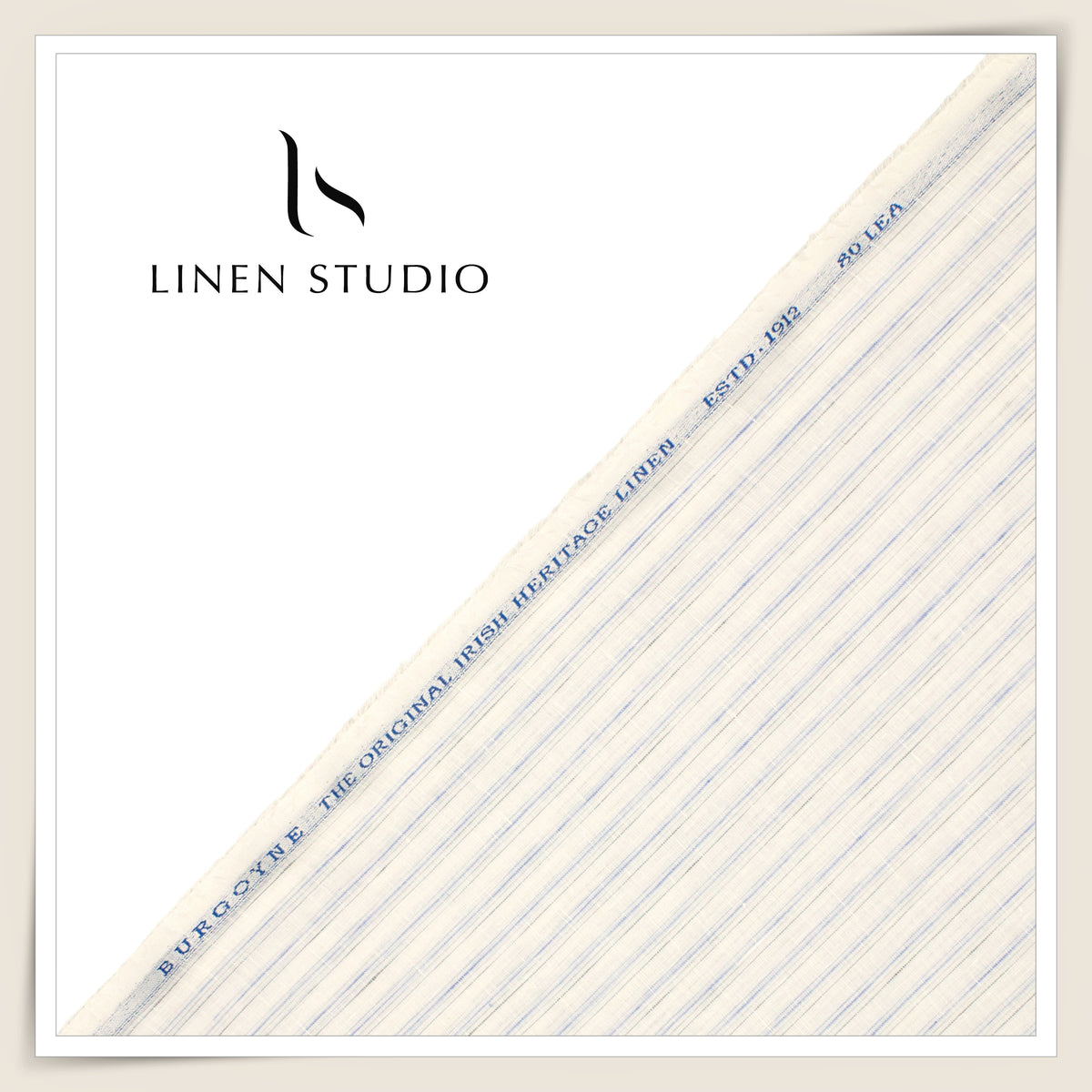 80 Lea Pure Linen Premium Shirting by Burgoyne - White with Blue Stripes (NEW)