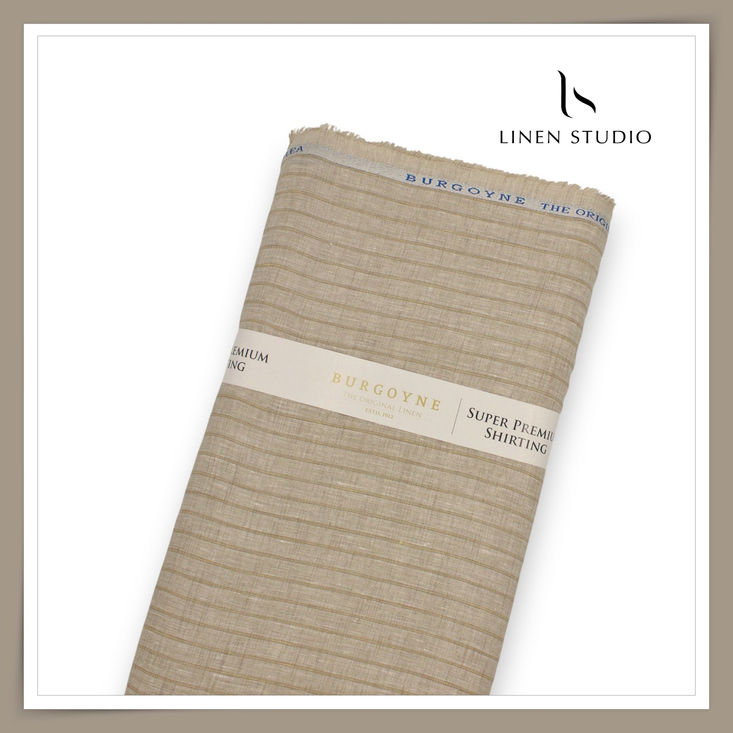 80 Lea Pure Linen Premium Shirting by Burgoyne - Natural Grey Stripes (NEW)