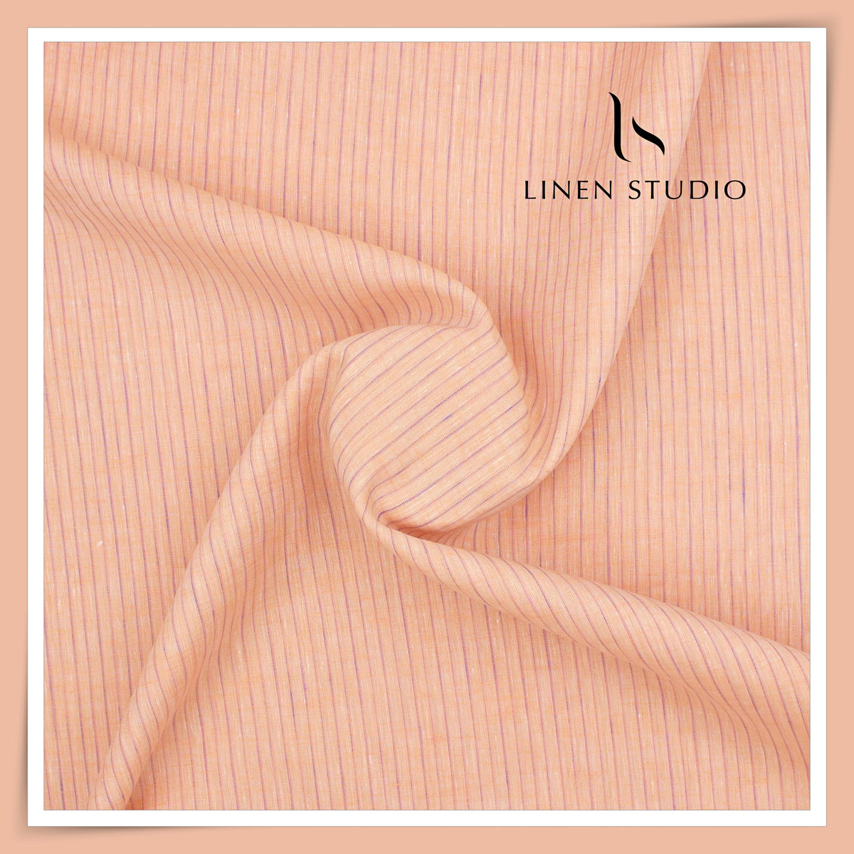 80 Lea Pure Linen Premium Shirting by Burgoyne - Orange Blush Stripes (NEW)